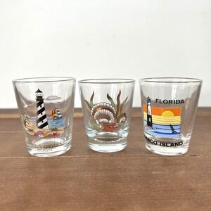 Set of 3, Florida Shot Glass Lot, Everglades Tarpon Springs Marco‎ Island